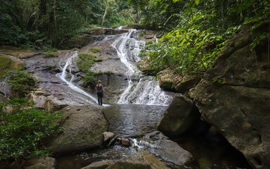 SILK GRASS VILLAGE, BELIZE - Apr 17, 2019: Lower Bocawina Falls Waterfall in Mayflower Bocawina...