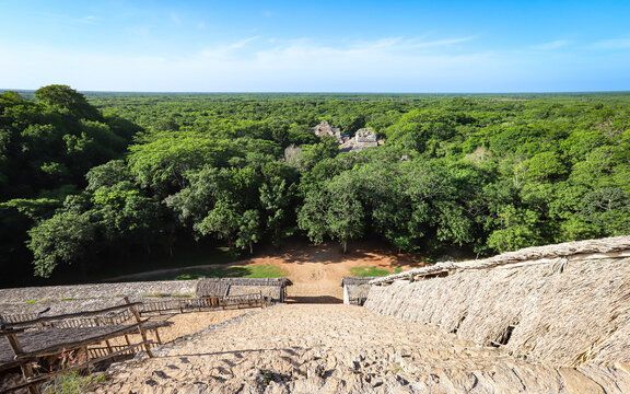 VALLADOLID, MEXICO, MEXICO - May 31, 2019: View from El Torre in Ek Balam Archaeological Site