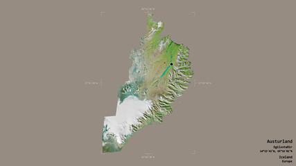 Austurland - Iceland. Bounding box. Satellite