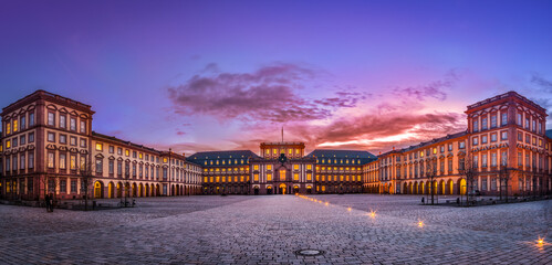 Mannheim, Germany. February, 7th 2013. Panoramic view of the Baroque Palace of Mannheim. Here are...