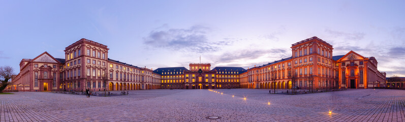 Mannheim, Germany. February, 7th 2013. Panoramic view of the Baroque Palace of Mannheim. Here are located the University and a Historic Museum. - obrazy, fototapety, plakaty