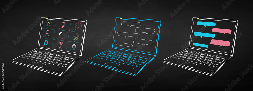 Wall mural Vector color chalk drawn illustration of computer