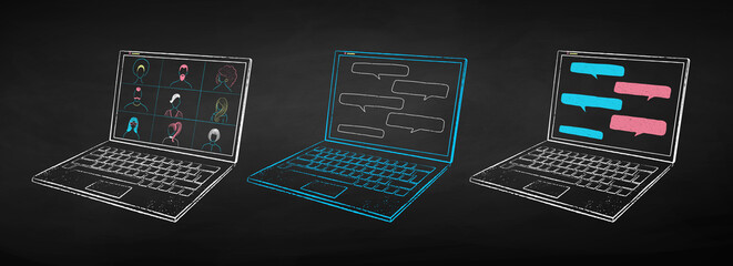 Vector color chalk drawn illustration of computer