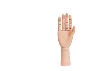 wooden hand  on a white background.