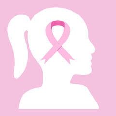 Female head with pink ribbon inside. Breast cancer concept