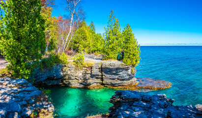 Cave Point Country Park at Door County in Wisconsin