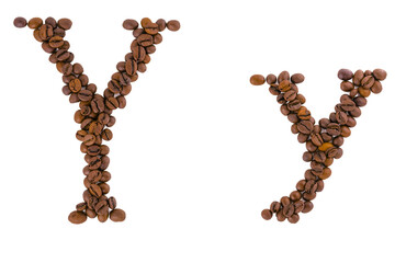 Coffee alphabet letter on white. Letter Y