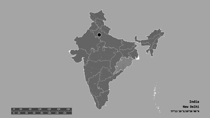 Location of Odisha, state of India,. Bilevel