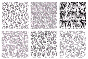 Vector illustration, set of seamless colored textures, doodling for paper design, fabric, interior