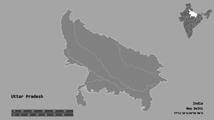 Uttar Pradesh, state of India, zoomed. Bilevel