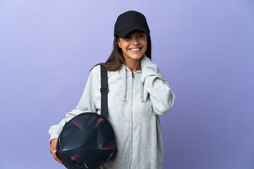 Young sport woman with sport bag laughing