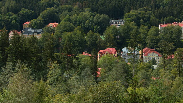 View of Mari&aacute;nsk&eacute; L&aacute;zně from the lookout Hamelika,Plzeň Region,Czech Republic,Europe
