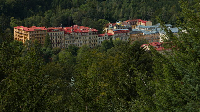 View of Mari&aacute;nsk&eacute; L&aacute;zně from the lookout Hamelika,Plzeň Region,Czech Republic,Europe
