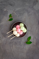 Japanese three colored dumplings Dango, top view