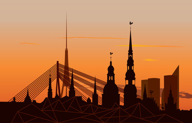 Naklejka premium Riga Old Town Skyline during sunset time