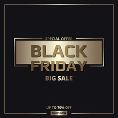 Obraz premium Black friday sale promotion golden banner template. Black friday luxury dark gold background.