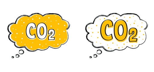 Carbon emissions reduction icons. Carbon dioxide formula symbol, smog pollution concept, environment concept.  CO2 climate reduction. Car exhaust,