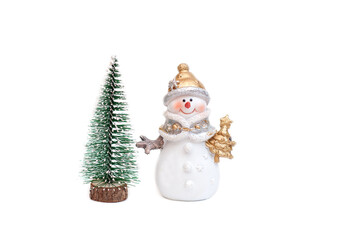 snowman and Christmas tree on a white background.