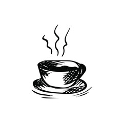 Hand-drawn cup of coffee.
Vector illustration in a graphic style.