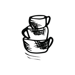Hand-drawn cups for coffee and tea.
Vector illustration in a graphic style.