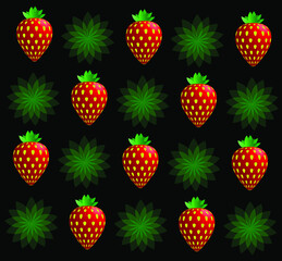 Strawberries isolated on black background. Design template for fabric, print, clothing,  wrap and more. 