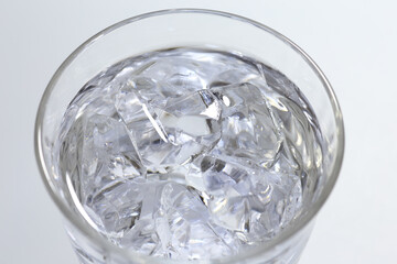 water with ice cubes in glass
