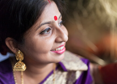 Cheerful Indian woman with traditional dress