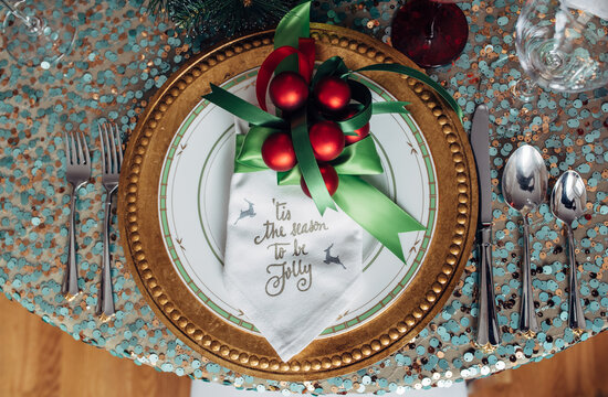 Christmas dinner plate and napkin from above