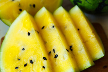 Watermelon with yellow softness inside.