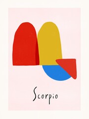 Scorpio zodiac abstract illustration. Scandinavian Zodiac poster. Scorpio horoscope symbol. Nursery flat design. Constellation abstract print. Bauhaus art