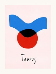 Taurus zodiac illustration. Scandinavian design. Astrological horoscope flat style. Abstract nursery illustration. Taurus constellation poster.  Contemporary art download.