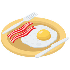 
Fried egg with bacon isometric icon 
