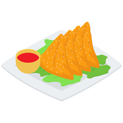 
Samosa platter icon in isometric design 
