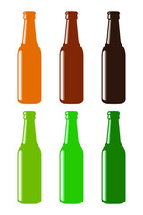 Fototapeta na wymiar Beer bottle vector icon collection. Brown and green color Lemonade soda drink symbol. Bar or pub sign set. Brewery and restaurant logo. Silhouette isolated on white background.