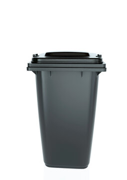 black garbage can on white background - 3D Rendering