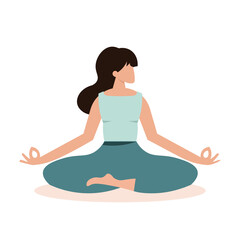 Young woman sitting in lotos pose, home yoga. Positive think creative concept. Ceep calm concept. Vector illustration