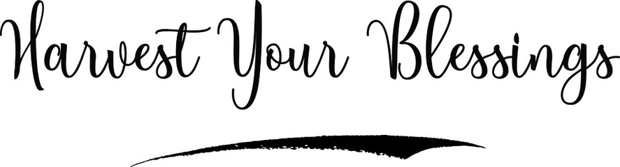 Harvest Your Blessings Calligraphy Handwritten Typography Text on
White Background