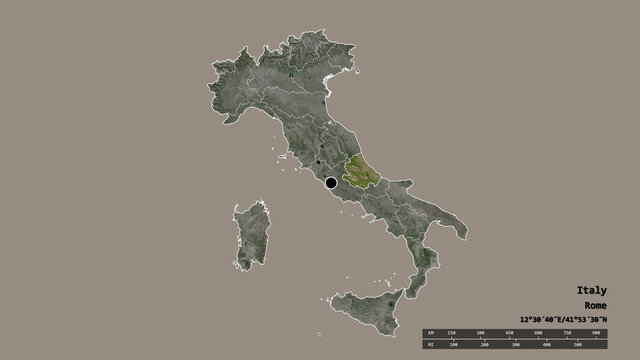 Location of Abruzzo, region of Italy,. Satellite