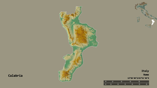 Calabria, region of Italy, zoomed. Relief
