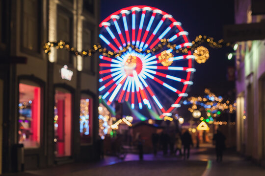 Christmas lights in the city, blurred on purpose