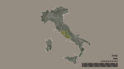 Location of Lazio, region of Italy,. Satellite