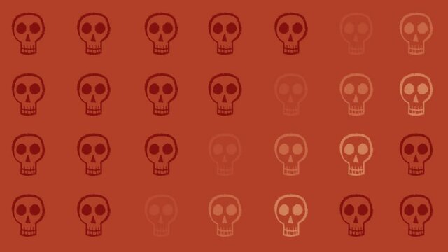 Red Background with Repeat Pattern of Skulls and Flashing Colours