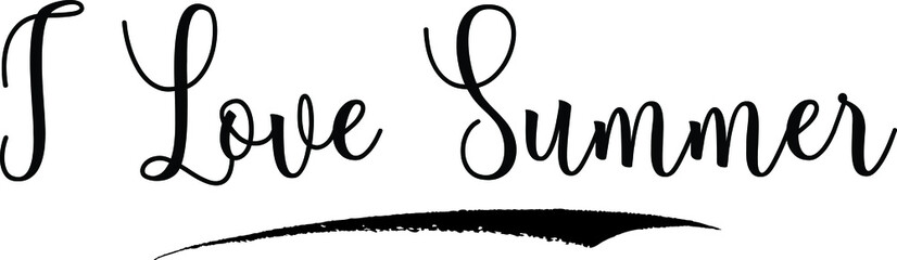 I Love Summer. Calligraphy Handwritten Black Color Text On Yellow 
Background