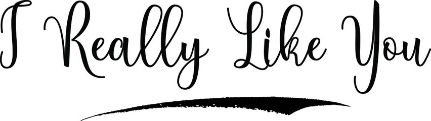 I Really Like You Calligraphy Handwritten Black Color Text On Yellow 
Background