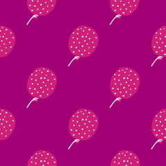 Pink dotted balloons silhouettes seamless pattern. Dark lilac background. Simple holiday stylized artwork.