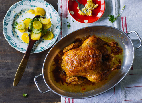 Potato salad with roasted chicken