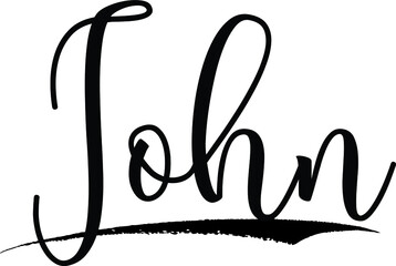 John -Male name Calligraphy Handwritten Black Color Text On Yellow 
Background