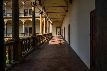 Fototapeta na wymiar Corridor in renaissance arcade Bucovice.