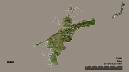 Ehime, prefecture of Japan, zoomed. Satellite