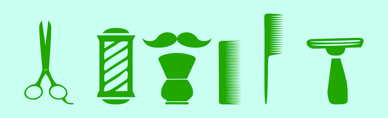 set of barber tools cartoon icon design template with various models. vector illustration isolated on blue background